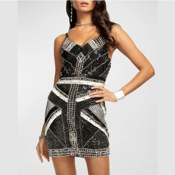 Rammi Brooke Daisy Beaded Embellished Cocktail Party Concert Festival Mini dress - Picture 5 of 15